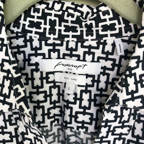 Foxcroft Easy Care Top Women L Chain Link Print Button Up Shirt Career Preppy - Picture 3 of 11